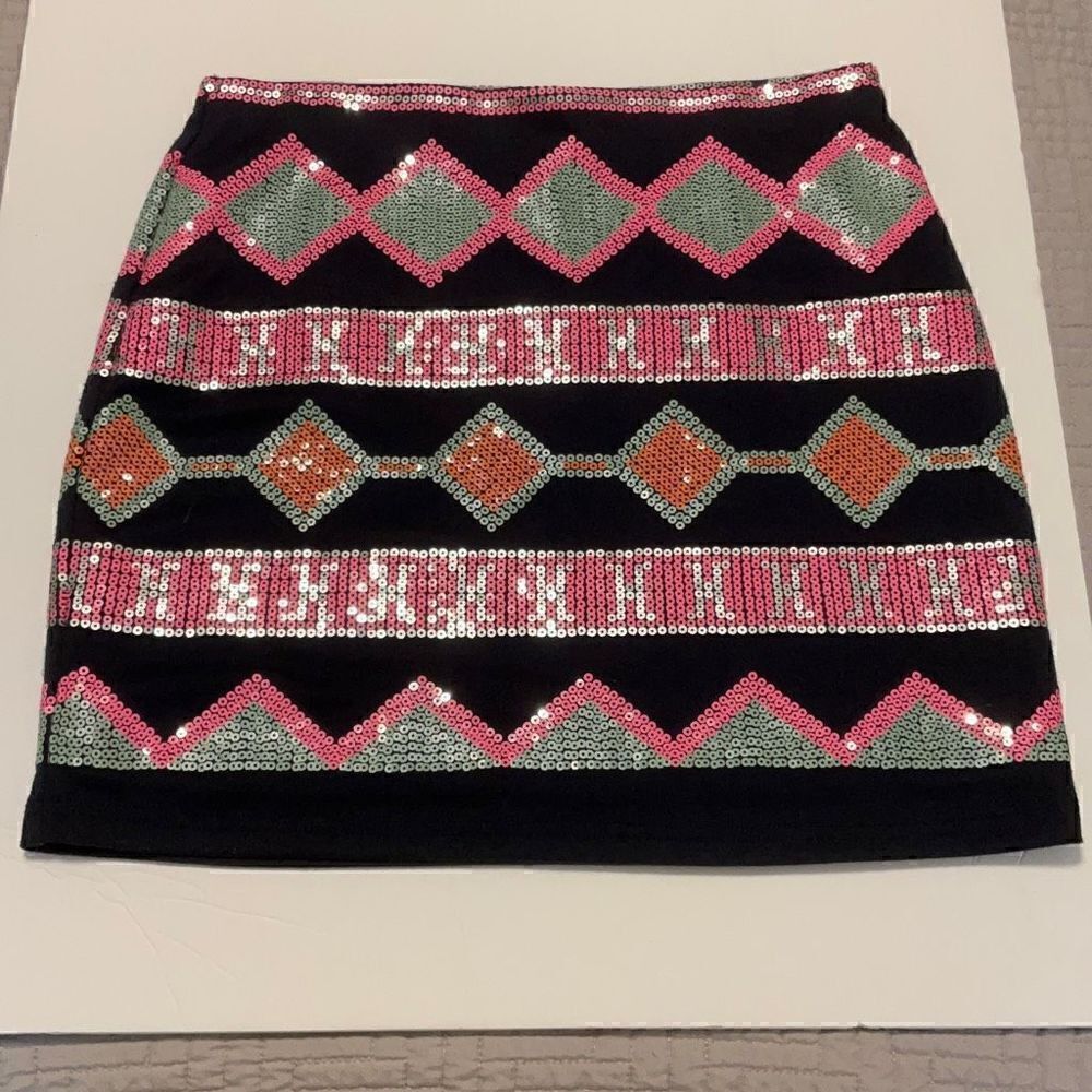 Sequin Miniskirt by Blue Rain, Small. Multicolor on navy. Eras Tour!